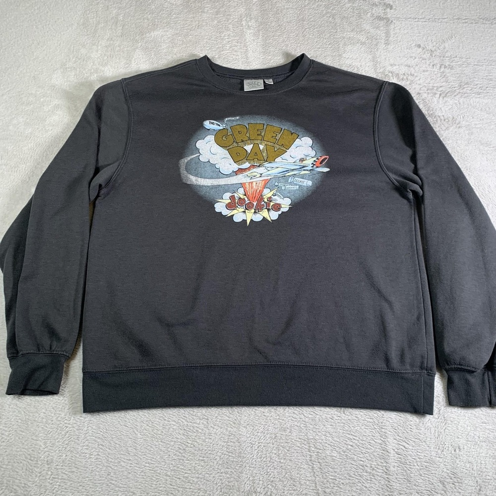 Green Day Dookie Sweatshirt Mens XL Gray Crewneck‎ Fleece Rock Band Graphic